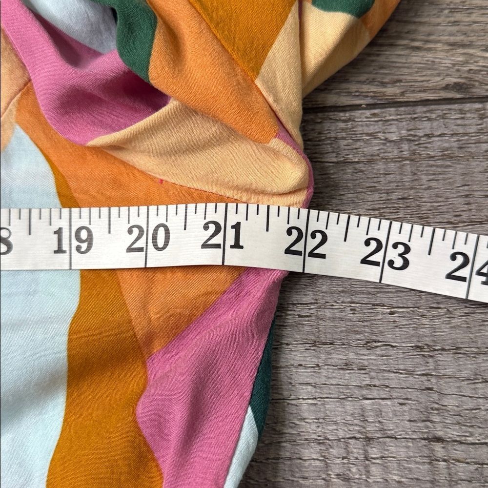 Umgee Multicolor Abstract Button Down Blouse Top Tunic Orange Pink Green Large - Picture 9 of 9